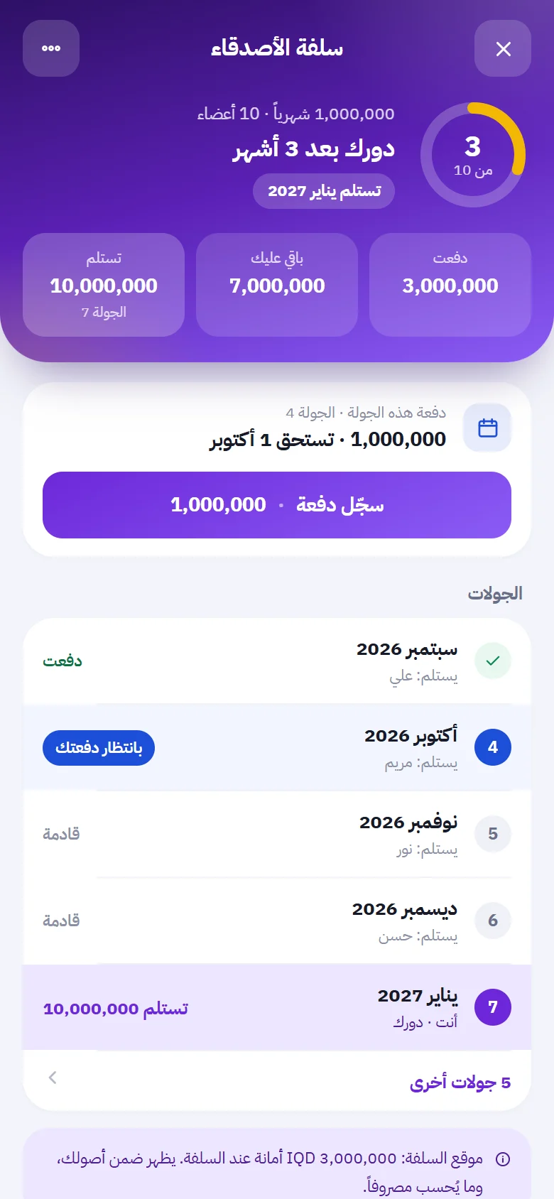 Sulfa: 3 of 10 rounds paid, with your turn in 3 months